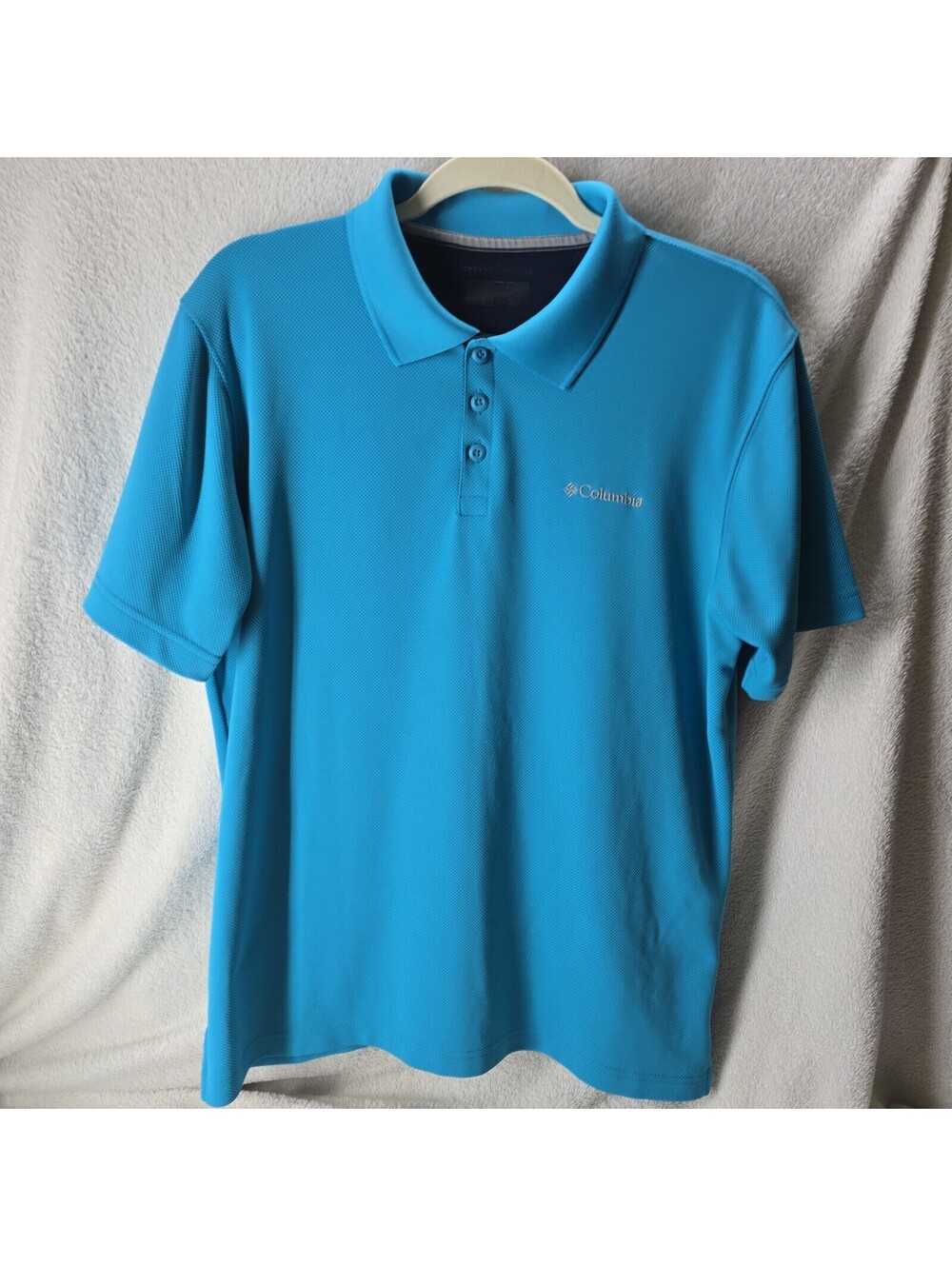 COLUMBIA OMNI-WICK Men's Collared Polo Short Sleeve Shirt Teal Blue Medium